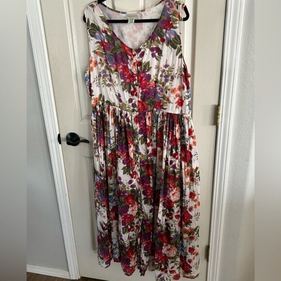 The Avenue Floral Maxi Tank Dress Button Front Sz 18/20 Semi Sheer Spring Read - Picture 8 of 16